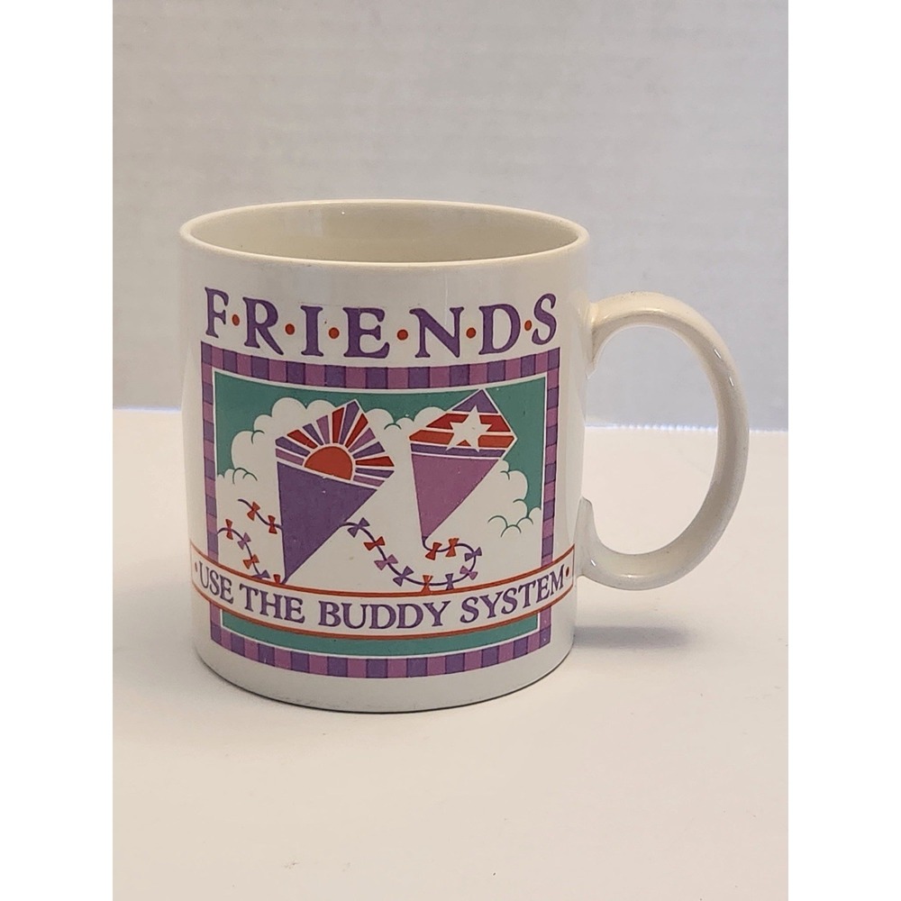 Vintage 1986 "Friends Use The Buddy System" Applause Coffee Tea Mug Cup‎